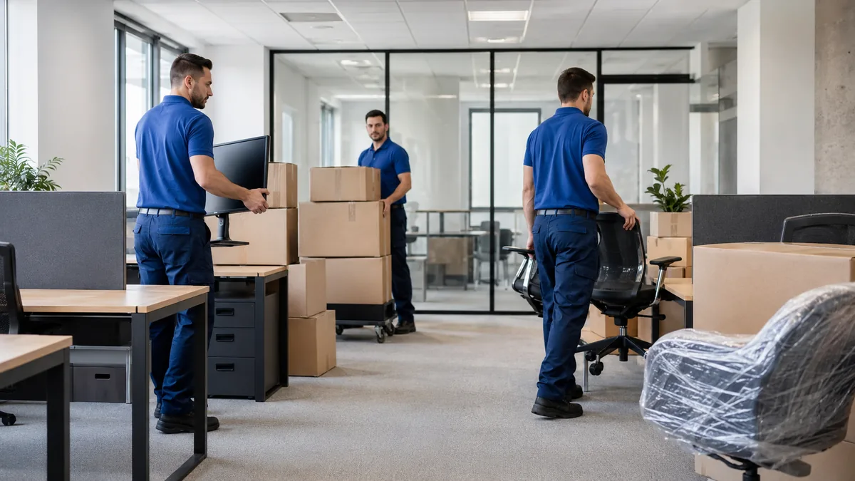 Caixas de papelão organizadas e etiquetadas para uma mudança residencial